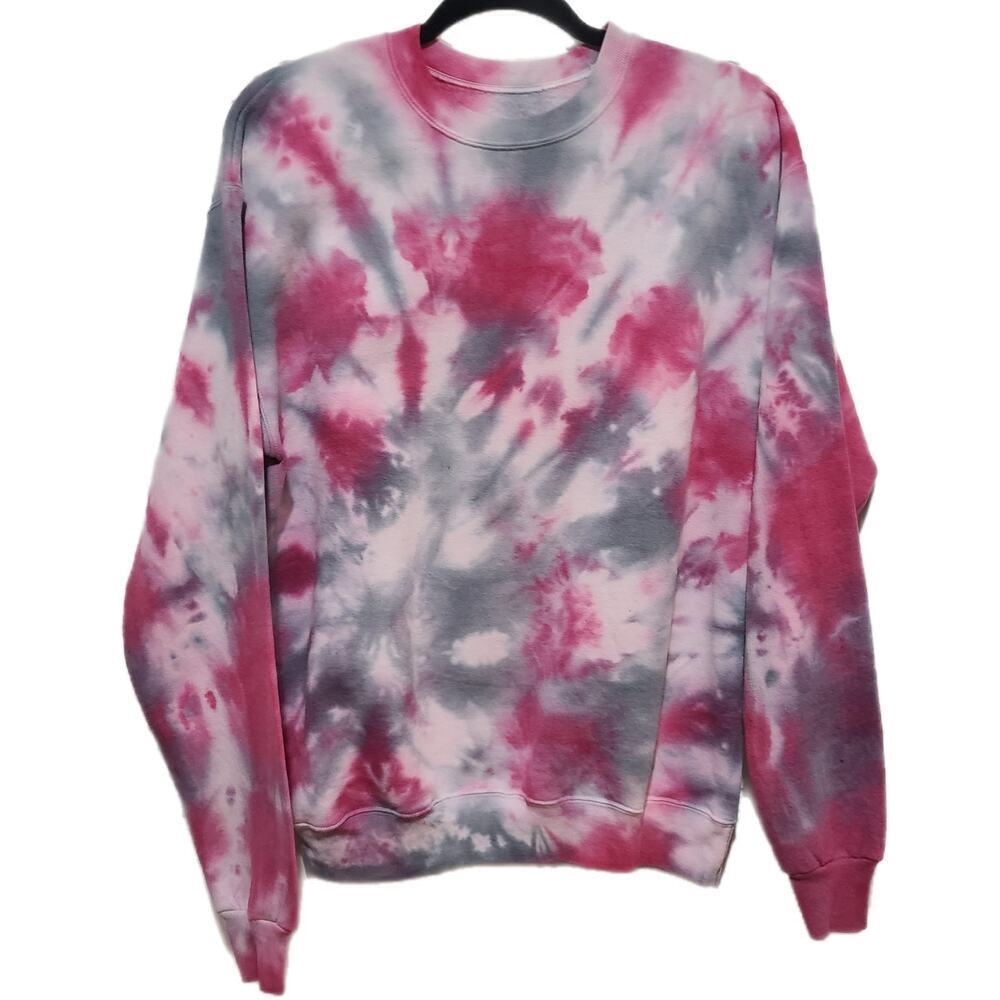 DIY Hanes Tie Dye Sweatshirt‎ Crewneck Pullover Pink Gray White Women's Medium